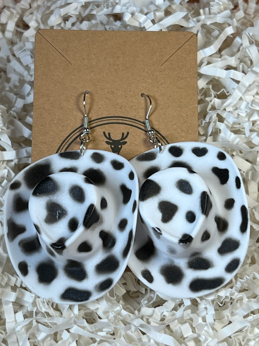 Cow print hat earrings